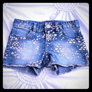 Justice jean shorts with gold paint.